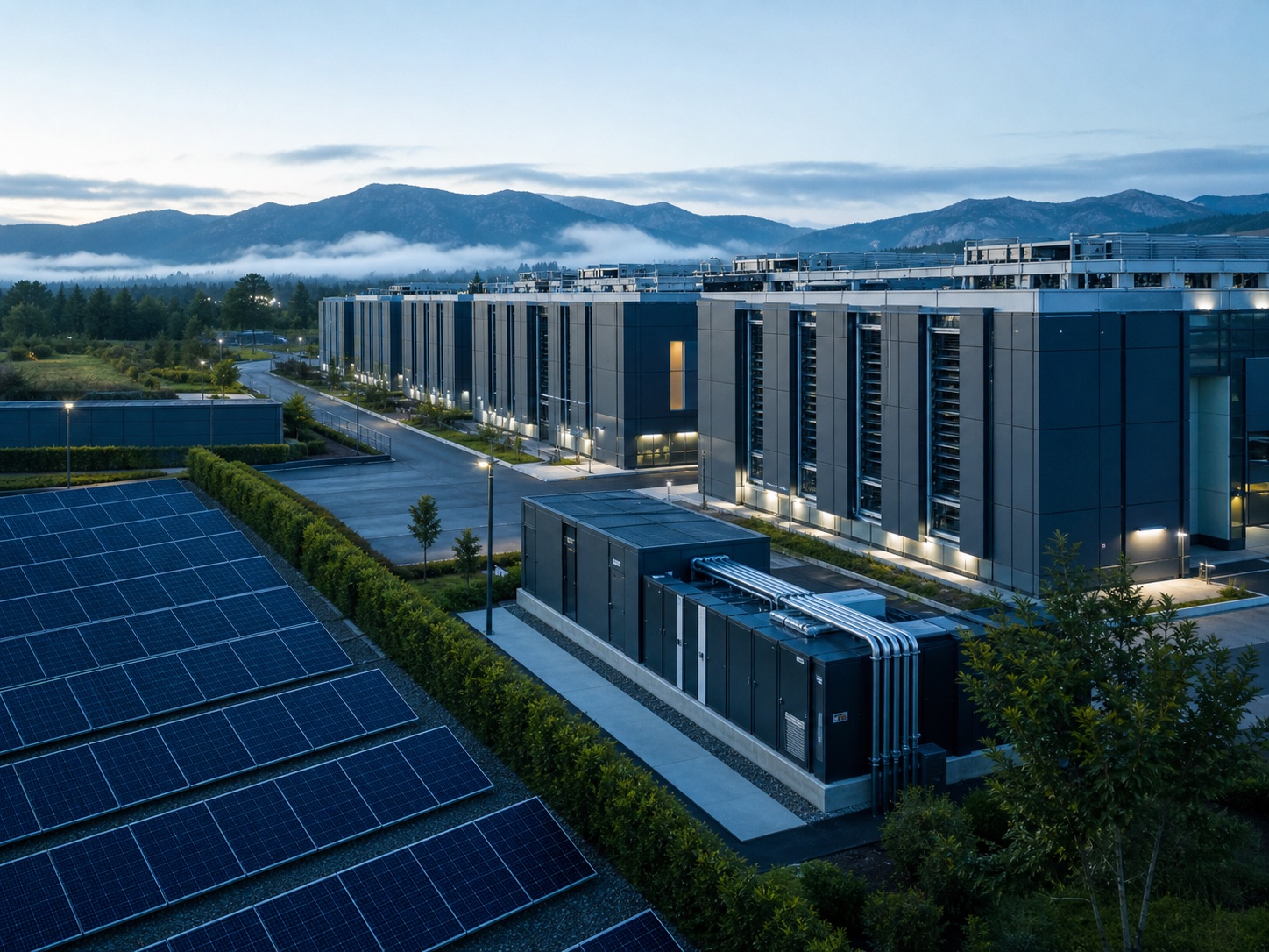 Energy-efficient data center operating alongside solar generation